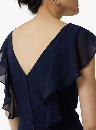 WAREHOUSE Frill Wrap Bridesmaid, Party Dress, Navy Mink Color Sizes 6 to 18 - Picture 2 of 9