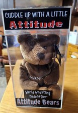 WWF 1998 Attitude Bears Mankind Brown Beanie in Case Mr. Socko CVS Nearly New