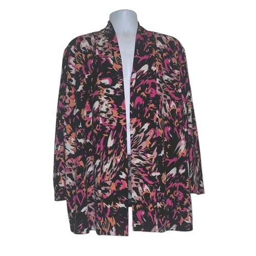 Ulla Popken Splatter Design Open Front Jacket Plus Sz 24 26 Pink Black Cover Up