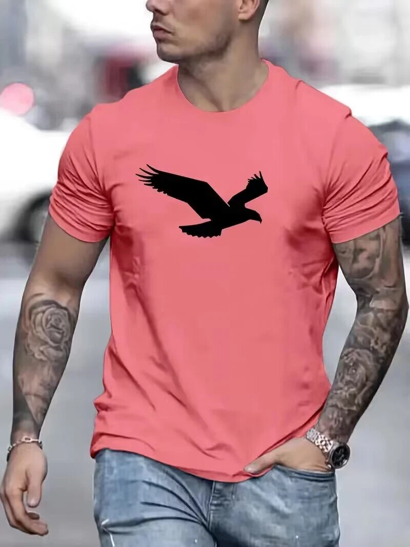 Eagle Print Men's T-Shirt Fashion Comfortable Stretch Fit Classic Neck - Picture 1 of 3
