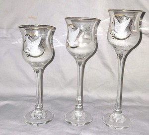 LE Smith Glass Candle Votive Holders Set of 3 DOVE W/Gold Trim 6.5", 7" & 7.5"