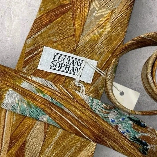 NUEVA CORBATA LUCIANO SOPRANI Para hombres 100% Seda LUJO Corbata Marrón Verde Arte W:4" Foto 2 de 4