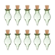 10 Pcs, Small Cute Teardrop Mini Glass Bottles Jars w/ Cork Stopper Green
