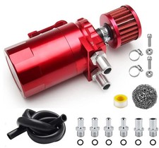 Red 300ml Oil Catch Can Kit Reservoir Baffled Tank Wbreather Filter Universal