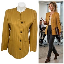 Executive Collection Blazer Women Size 8 Yellow Stripe Jacket Office Casual Work