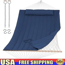 Quilted Reversible Polyester Hammock W/ Hardwood Spreader Bar & Soft Pillow New