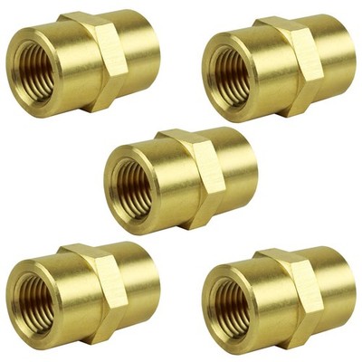 Five 1/4'' NPT Female Solid Brass Pipe Unions Adapter Fitting WOG Solid Connector