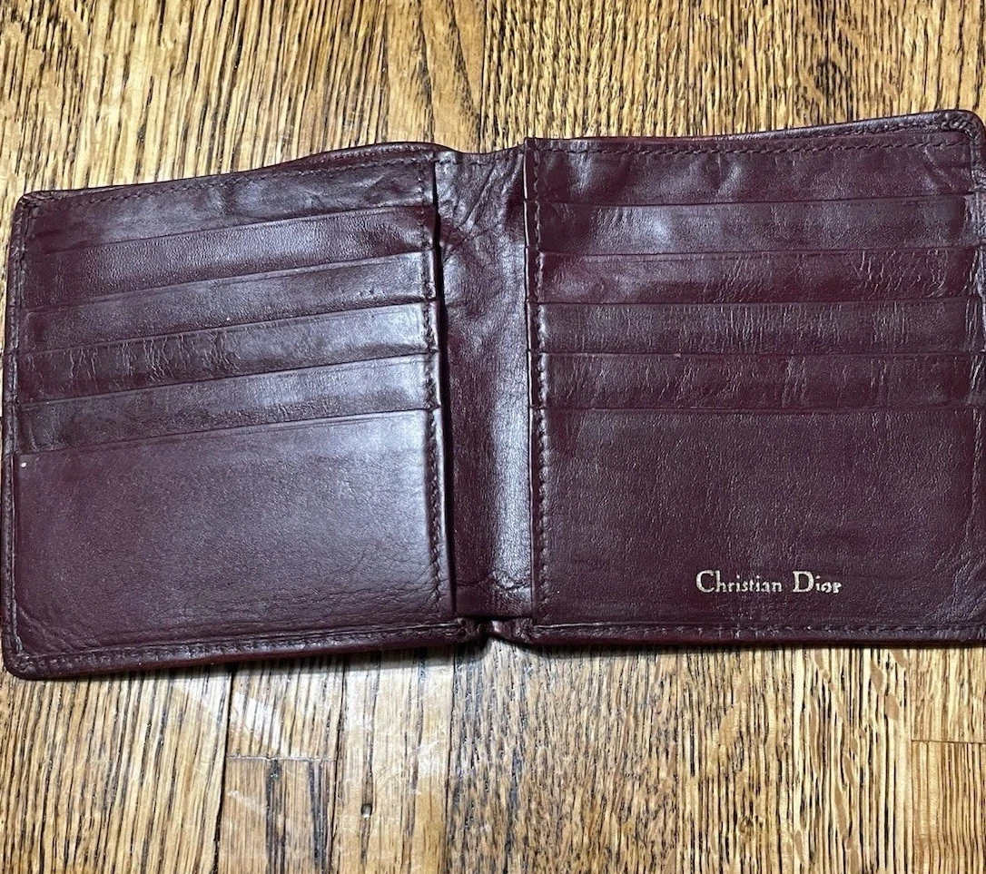 Portefeuille homme Christian Dior vintage bi pli en CUIR bordeaux