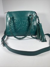 Patricia Nash Floral Hand Tooled Paris Teal Leather Satchel/Top Handle Bag EUC
