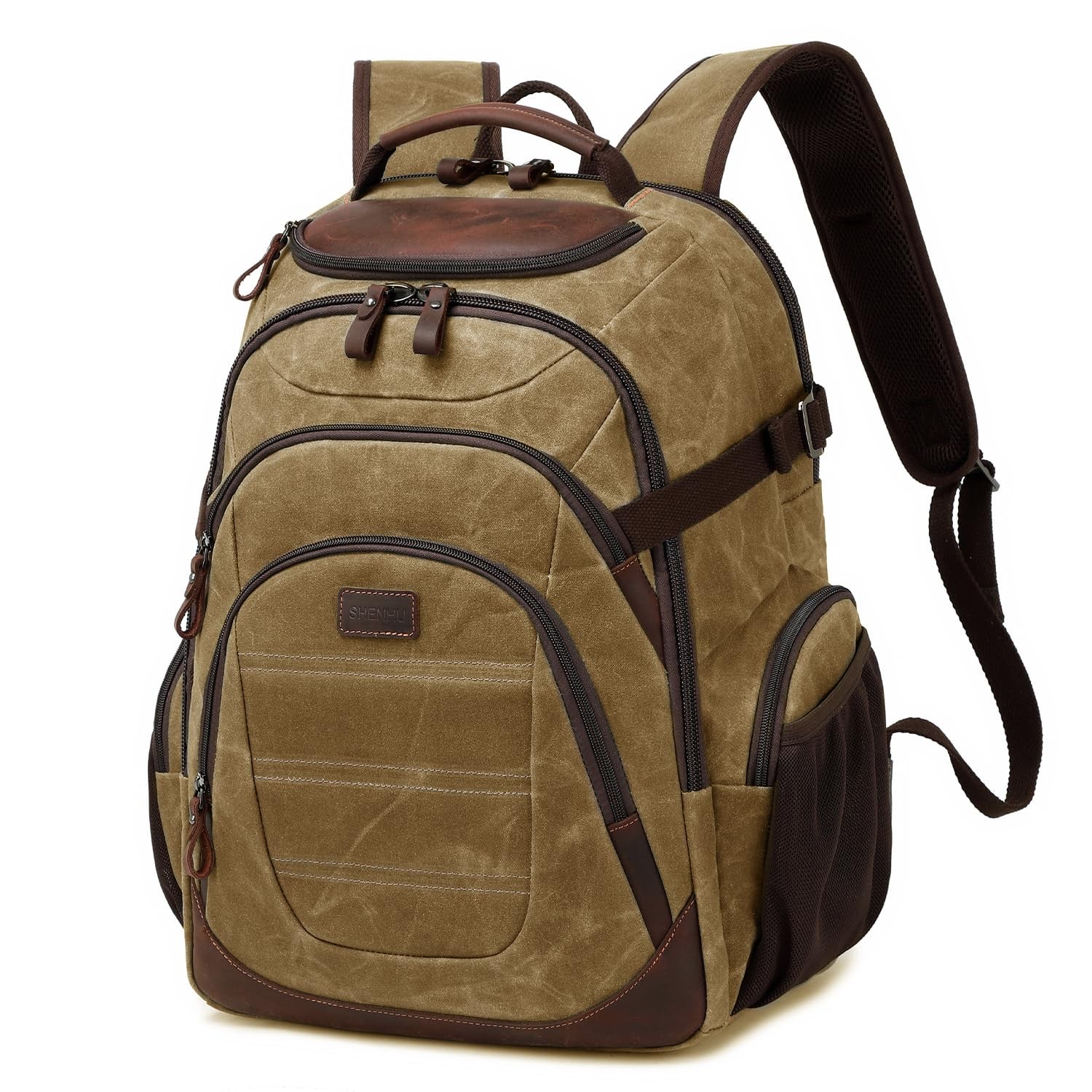Sleek Waxed Canvas 17.3 Inch Travel Laptop Backpack for Men - Durable XL Computer Bag