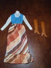 Vintage Barbie Best Buy #9622 Maxi Dress Blue Brown Striped 1977 Squishy Boots