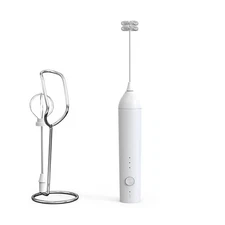 Handheld Milk Frother Wand Rechargeable with Stand - Double Whisk Milk Frothe...