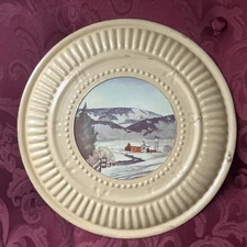 8 inch vintage JL Clark vent cover, metal, snowy farm with hills used