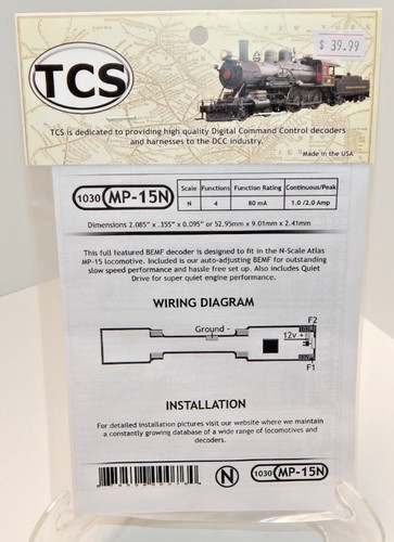 Decodificador DCC TCS #1030 MP-15N para Atlas MP-15 a escala N con 4 luces NUEVO | Condition: New