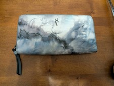 Gray Abstract Women's Zip-Around Wallet with Card Slots and Credit Card Accent