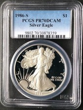 1oz silver 1986-S U.S. Eagle, PCGS PR-70 Deep/Cameo, 40th Anniversary.