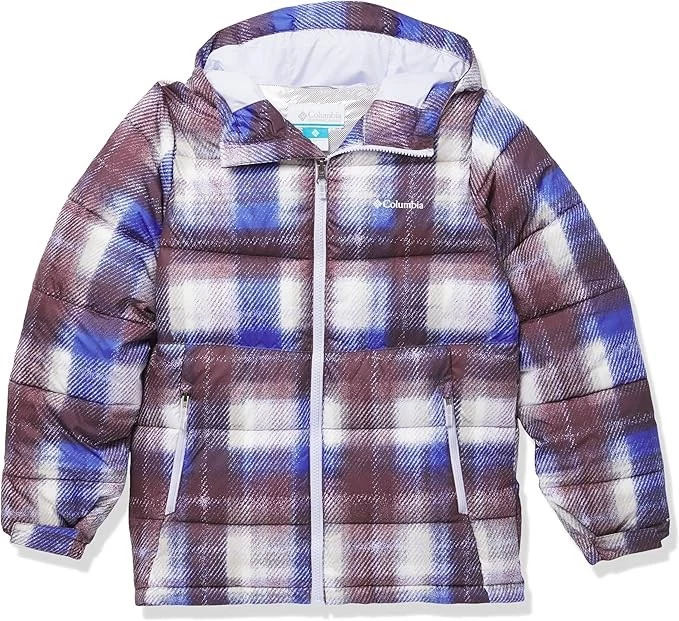 Columbia Youth M MEDIUM Pike Lake II Hooded Jacket Puffer Coat Boys Kids PLAID