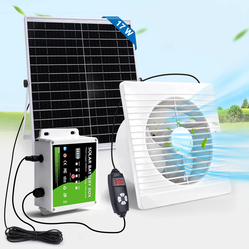 VRIETINA 150/200mm Solar Ventilator Lüfter mit 6000mAh Powerbank Gewächshäuser Schuppen