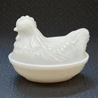 Vtg Hazel Atlas Hen On Nest White Opaque Milk Glass Chicken Basket Trinket Dish