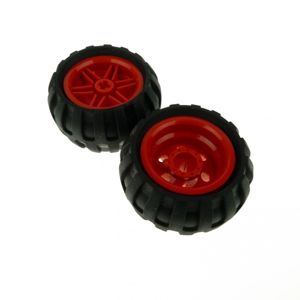 2x Lego Technic Wheel 43.2x26 Black Rim 30.4x20 Red Balloon 61481 56145c04