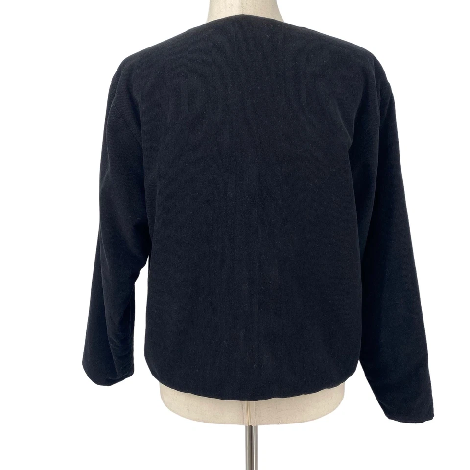 Chaqueta Suéter April Cornell Pana Cremallera M Floral Hoja Bordada Negra Foto 3 de 4