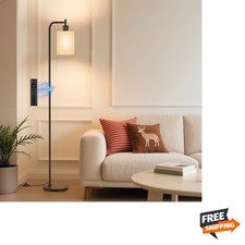 Floor Lamp with Linen Shade, Dimmable Tall Standing Lamp with Remote Control ...