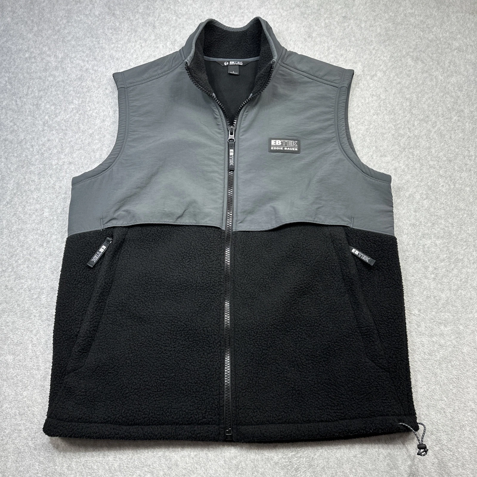 Eddie Bauer Vest Men Large Black Fleece EBTek Zip Pockets Hiking Outdoor Casual