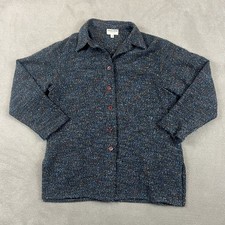 J'Envie Sport Shirt Jacket Womens 8 Blue Boucle Knit Button Up Made in USA