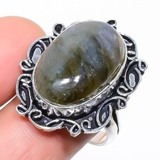 Natural Labradorite Gemstone 925 Sterling Silver Ring Size 10 I080