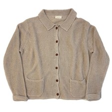  225 NWT Poetry D lav  Pale Sand Linen Collared Knitted Cardigan Womens US 14