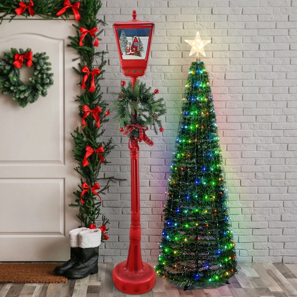 Lampione Rosso Natale H195 cm Decorazione 392040 Suoni Mini Lucciole e ghirlanda - Immagine 4 di 4