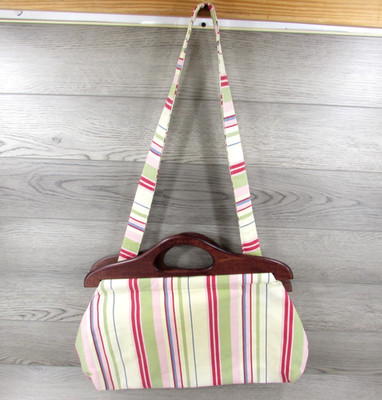 ArtBin Project Tote Striped Shoulder Bag Wooden Handles Knitting Crochet Quilt