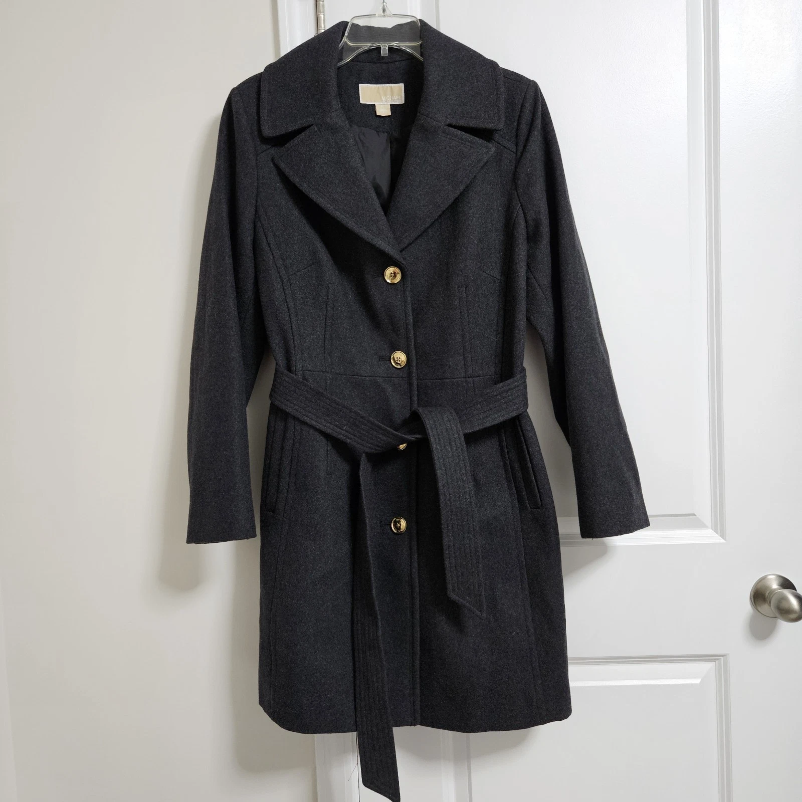 Cappotto da passeggio MICHAEL Michael Kors misto lana donna XL grigio tasche foderato pesante