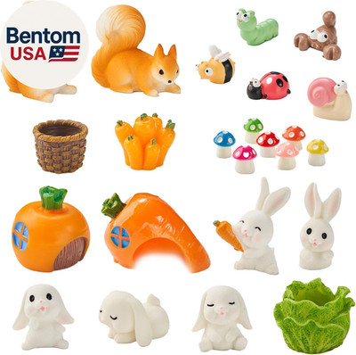 24Pcs Mini Rabbits Fairy Garden Accessories DIY Kit, Miniature Garden Set with M