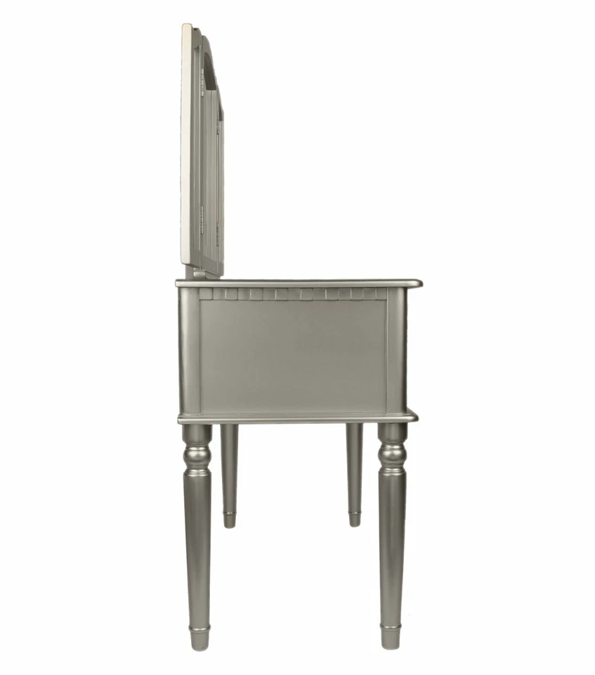 Juego de tocador de mesa de maquillaje con espejo plegable Bobkona plateado con taburete de 5 cajones Foto 4 de 4