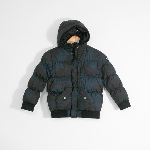 Appaman Down Puffer Jacket Boys Size 7 - Camo Pattern Hooded Full Zip Black Blue
