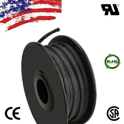 225FWY 100 FT. 3/16" Black Expandable Wire Cable Sleeving Sheathing Braided Loom Tubing