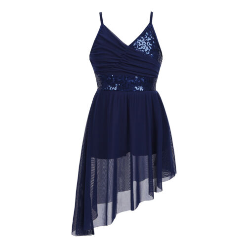 Kids Girls Lyrical Ballet Dress Irregular High-Low Hem Dance Dress Costumes - Picture 3 of 31
