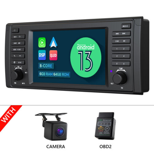 CAM+OBD+7" 8Core CarPlay Android 13 Car Stereo Audio 4G for BMW E39 M5 520i 525i - Picture 1 of 24