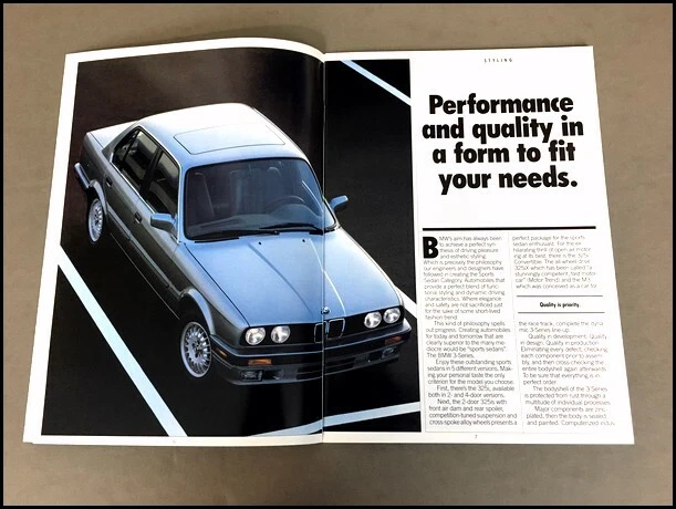 1988 BMW 325i 325is 325iX 3-Series 36-page Original Car Sales Brochure Catalog Foto 3 de 4