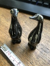 Pair Small Vintage Plastic Hong Kong Penguin Bird Figures Green Eyes (os12)