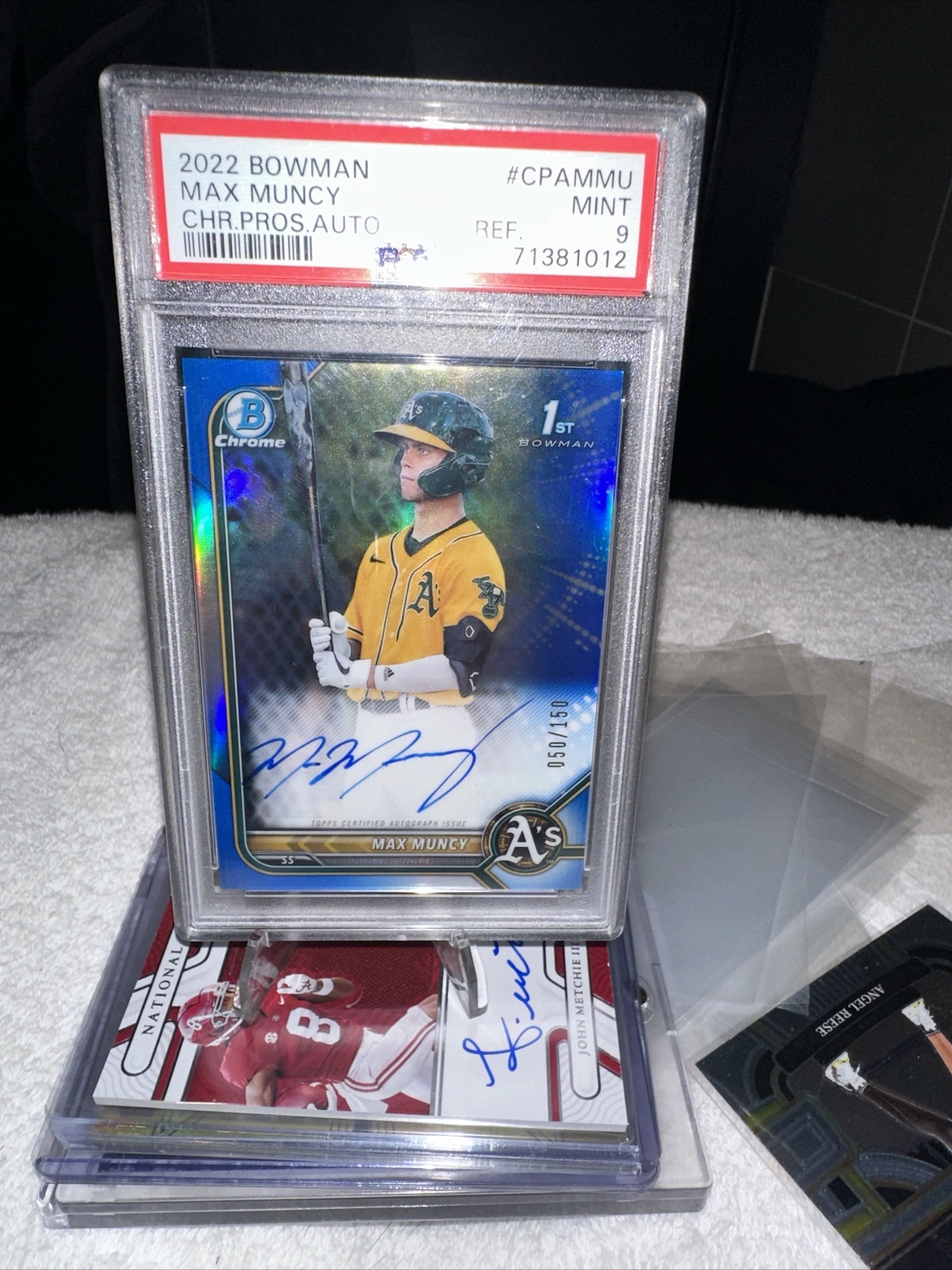 2022 Bowman Chrome Max Muncy 1st True Blue Auto /150 Prospect PSA 9