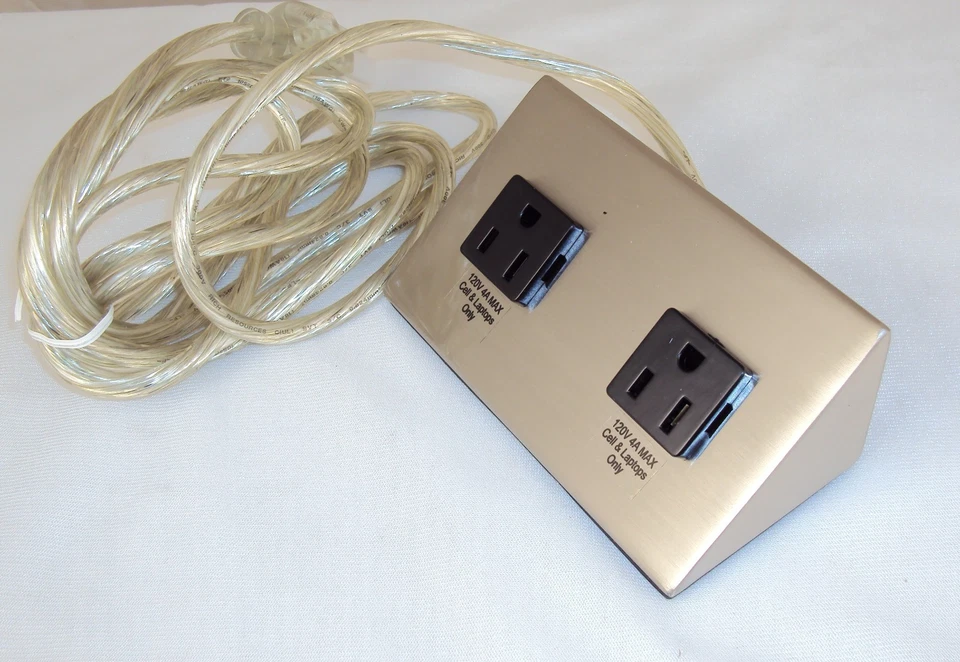2-Outlet 120V Power Charging Station In Stainless Steel,Table Top,8 ft.cord, 10A - Image 3 of 4