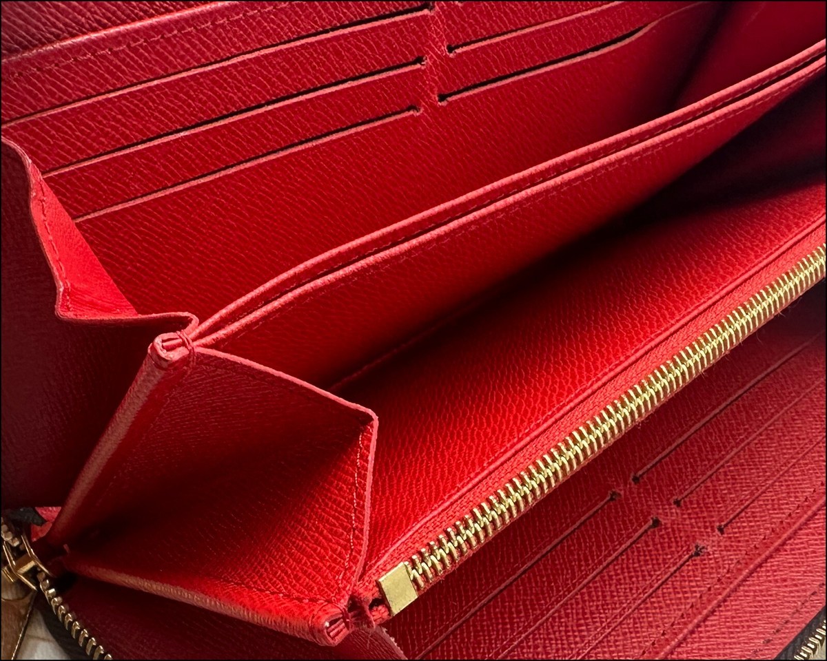 Authentic LOUIS VUITTON Damier / Red Inside Zippy Wallet