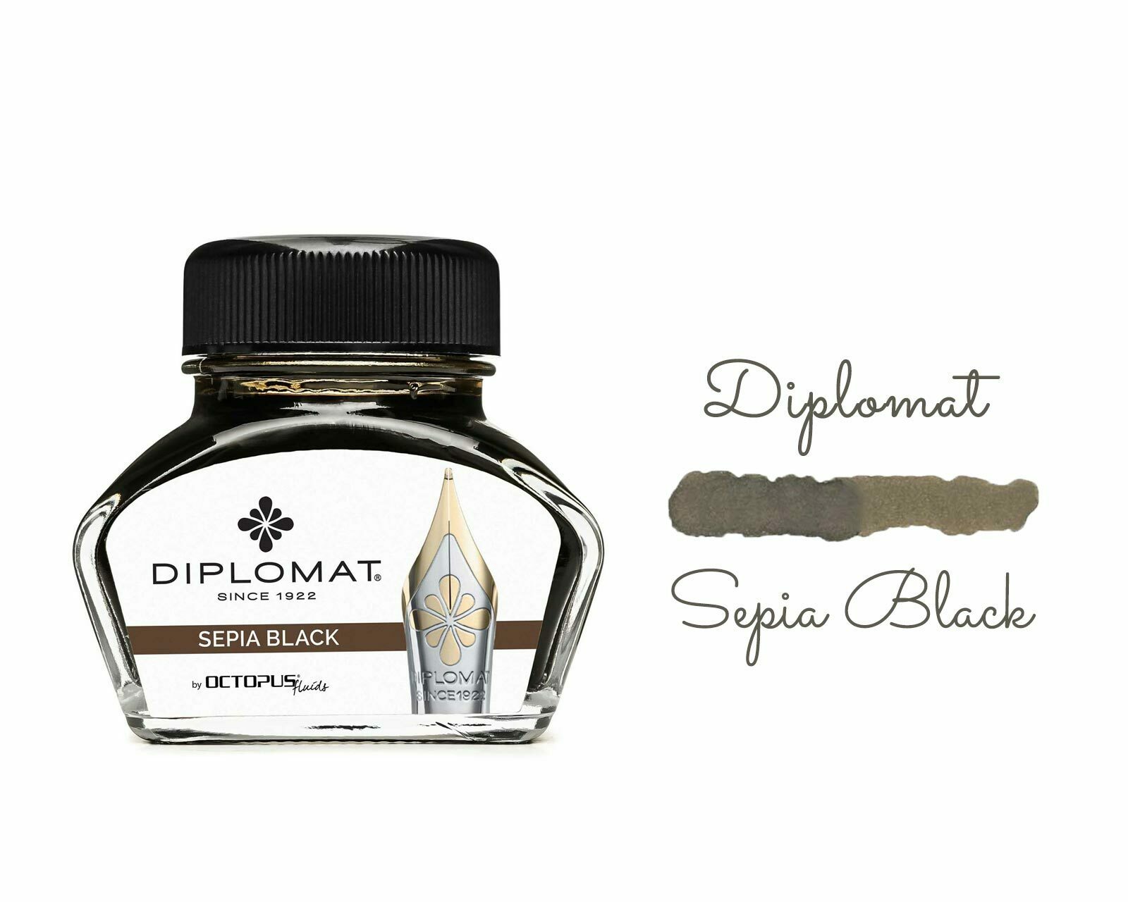 Diplomat Octopus Fountain Pen Ink Bottle, 30ml, Sepia Black