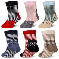 Kids Wool Socks For Boys Girls Warm Hiking Thermal Winter Cozy 8-12 Years Cat