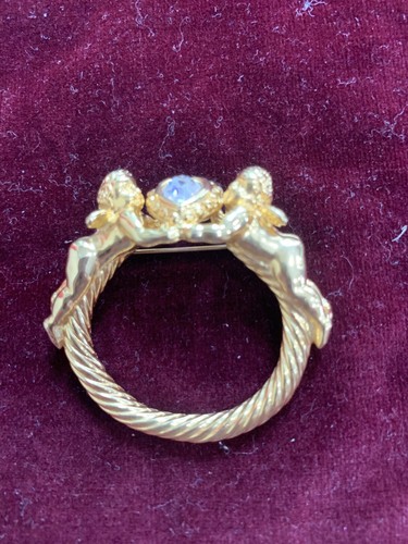 Kirks Folly Gold Tone Angel Cherub Heart Crystal/ Rhinestone Brooch/Pin