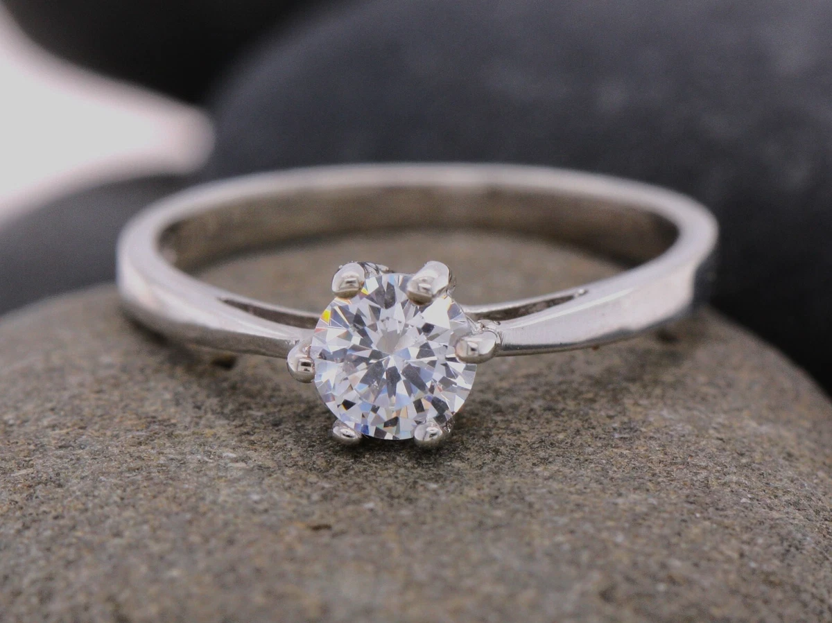 Sterling Silver 925 6 Claw Cubic Zirconia Solitaire Ring Size K