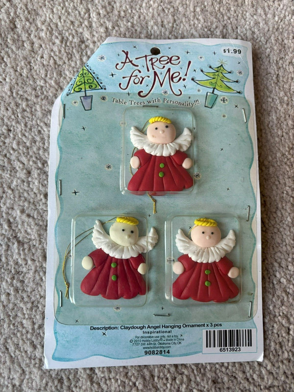 A Tree for Me! Set of 3 Claydough Angel Ornaments New Unopened