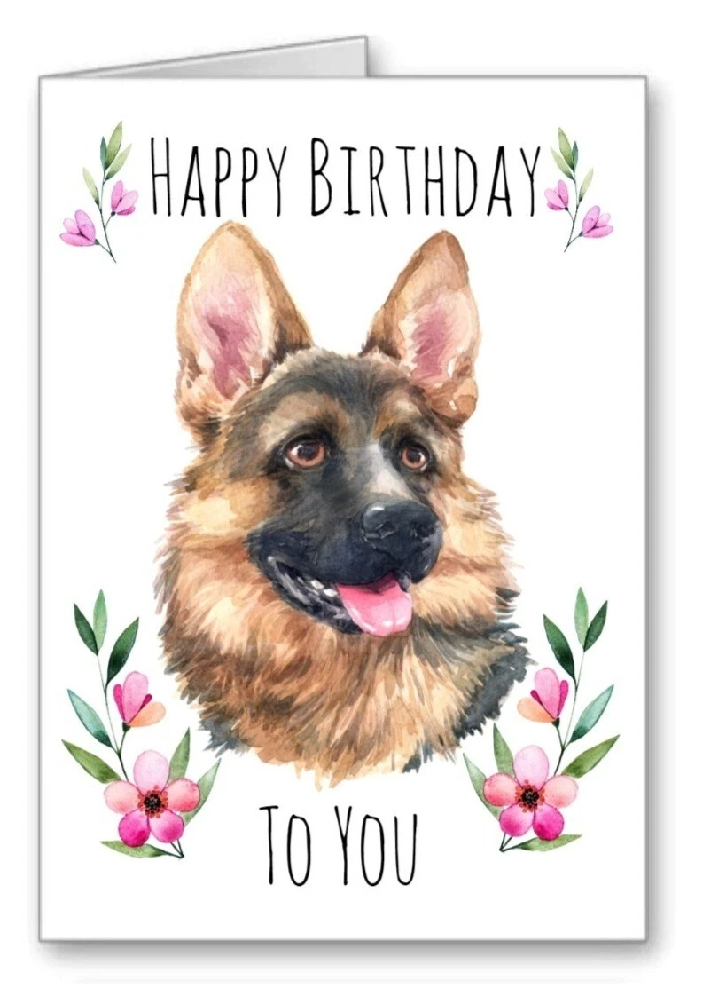 German Shepherd Dog Happy Birthday Card Watercolour All Cards 3 for 2